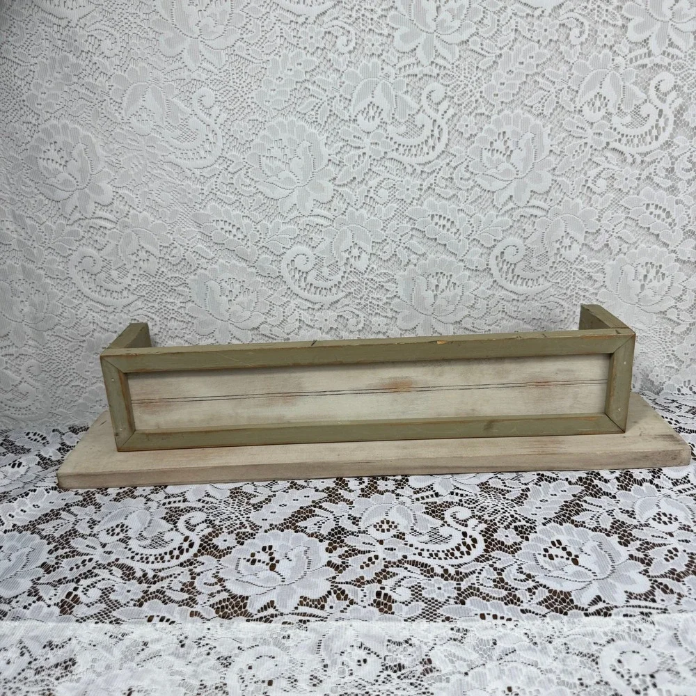 Rustic Distressed Wood Floating Display Shelf Wall Mount Plate Rail Whitewash